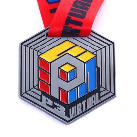 Custom polygon shaped metal soft enamel medal and trophy sports