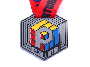 Custom polygon shaped metal soft enamel medal and trophy sports