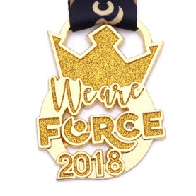 Design your own logo gold glitter enamel dance award medals and trophies