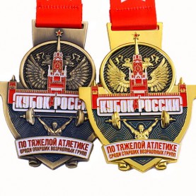 high quality custom 3d engraved powerlifting medals for Russia