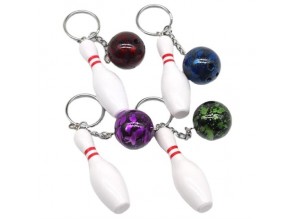 Wholesale gifts plastic sports keyring 3d shine multicolor bowling keychain