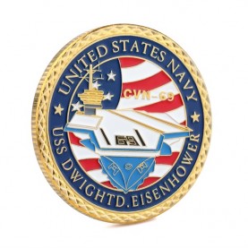 USS Army DWIHGTD. Eisenhower CVN-69 Military fan gold plated coin
